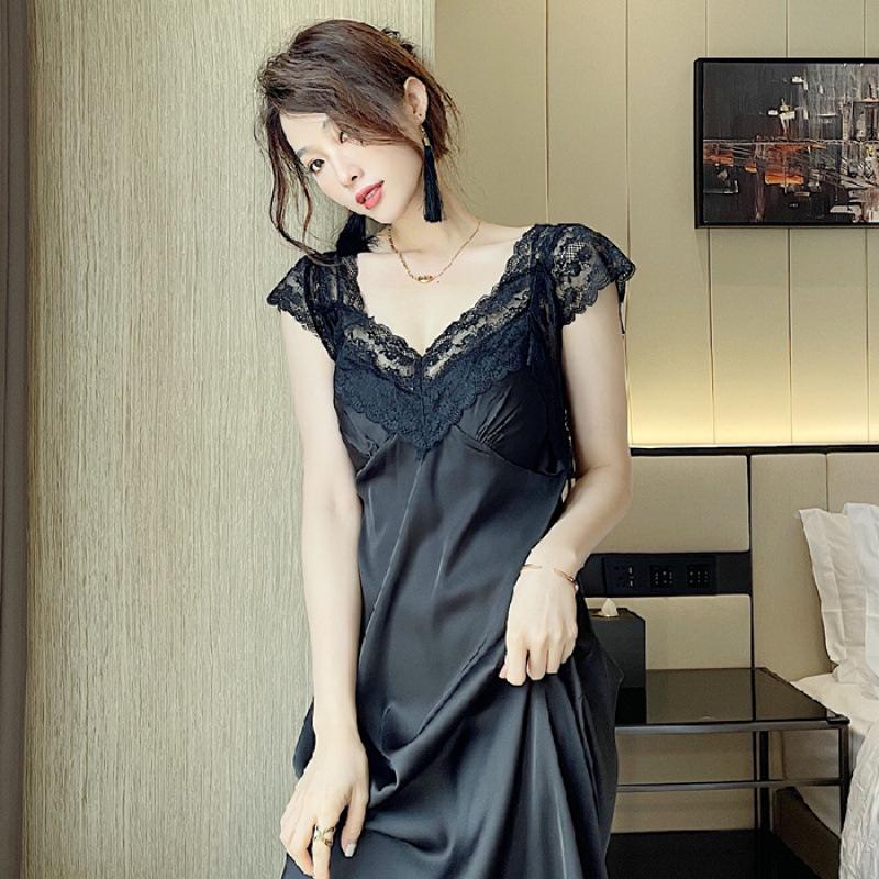 Pigiama Estivo da Donna a Maniche Corte in Seta Ghiacciata con Imbottiture sul Seno - Comoda Camicia da Notte Canotta di Lusso in Stile Pura Desiderio.