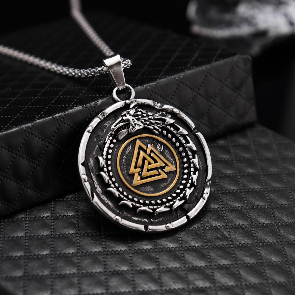 Viking Dragon Odin Triangle Rune Pendant Fashion Men's Necklace Accessories