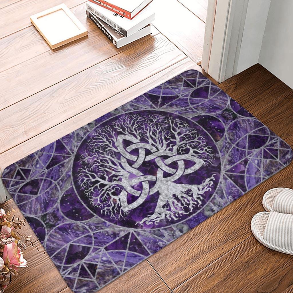 Norse Tree Of Life Printed Flannel Door Mat Viking Rune Design Soft Absorbent Rug For Home Decor Gift Idea