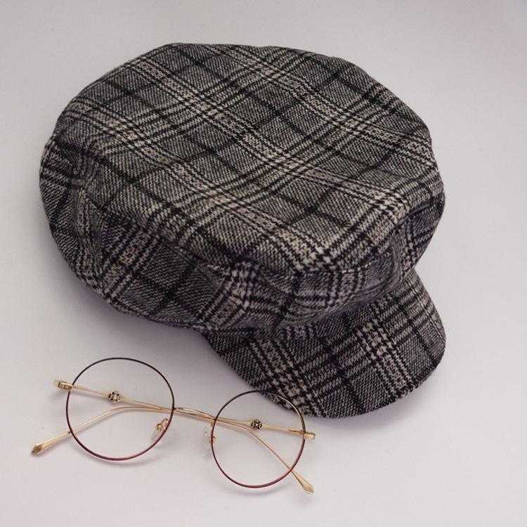 Literary and Retro Plaid Woolen Star Anise Hat Trendy Men and Women Autumn and Winter Warm Versatile Cap Painter Hat