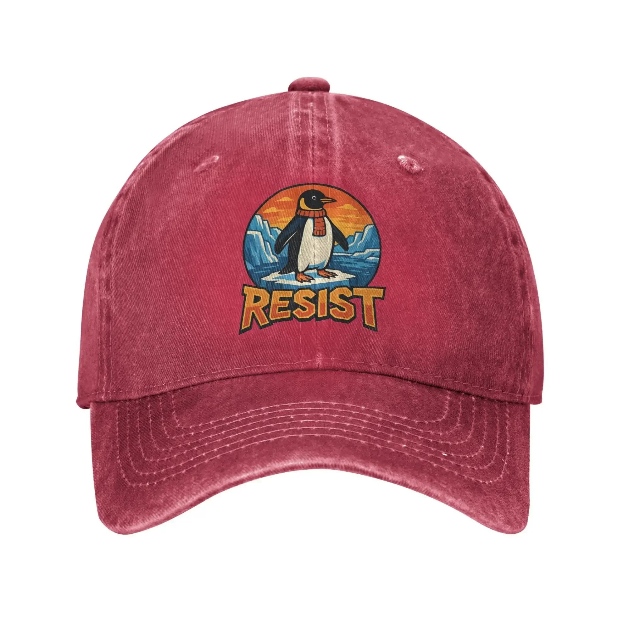 Resist Penguins Protest Against Tariffs Baseball Cap Sun  Outdoor Gym Washed Hip Hop Hats Unisex Unisex Casual Print Snapback Cap One Size