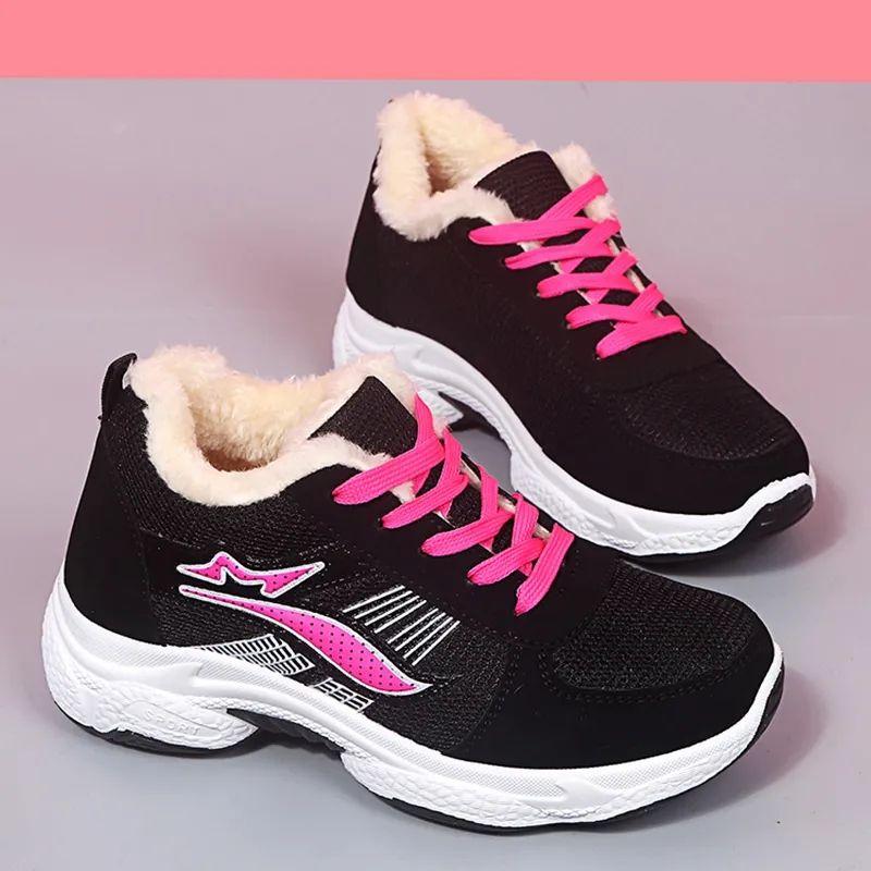 Hiver Velours Épaissi Chaud Chaussures pour Femmes Antidérapantes Semelle Épaisse Plates Sport Hautes Baita Décontractées Chaussures en Coton pour Femmes