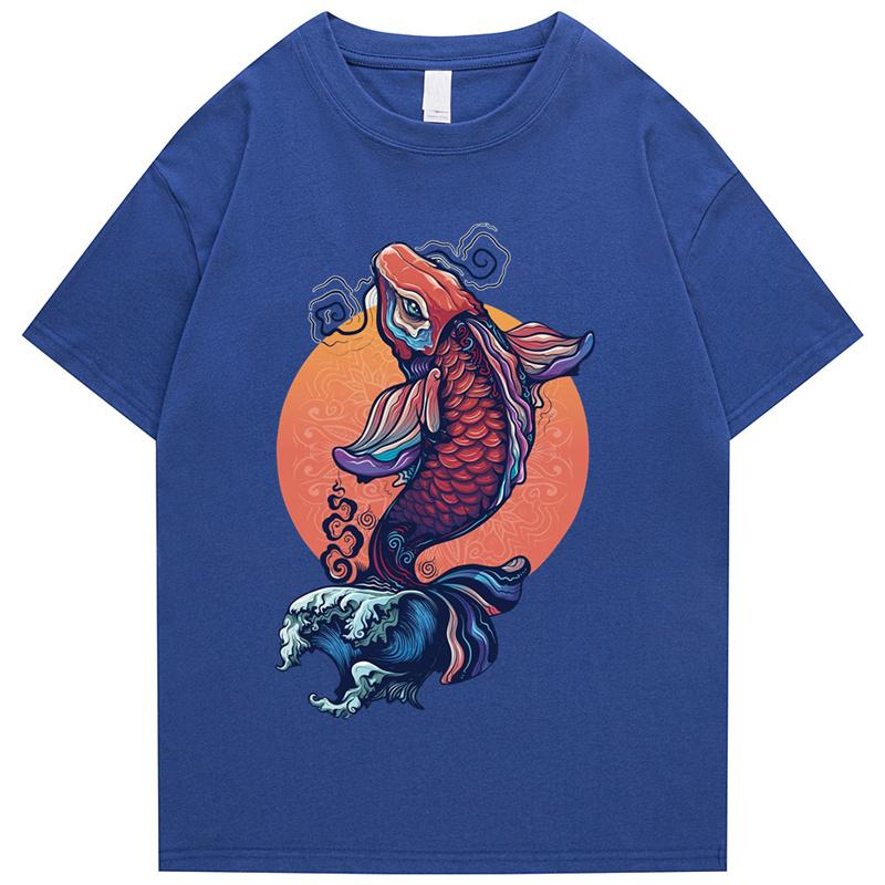 Unisexs T Shirt 2026 Streetwear Japanese Harajuku Tshirt Koi Fish Wave Printed Hip Hop Tshirt Short Sleeve Summer Cotton Tops Tees