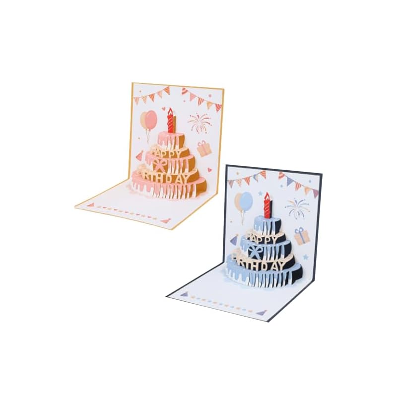 3D Birthday Cake Card, Colored Birthday Cake, Premium Paper Engraving, Foldable, Envelope Packaging, Suitable Gift for Family, Friends, Classmates,