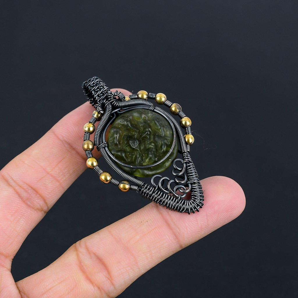 Moldavite Pendant, 999 Copper Wire Wrapped Jewelry, Gemstone Pendant, Gift For Her Handmade Dainty Jewelry