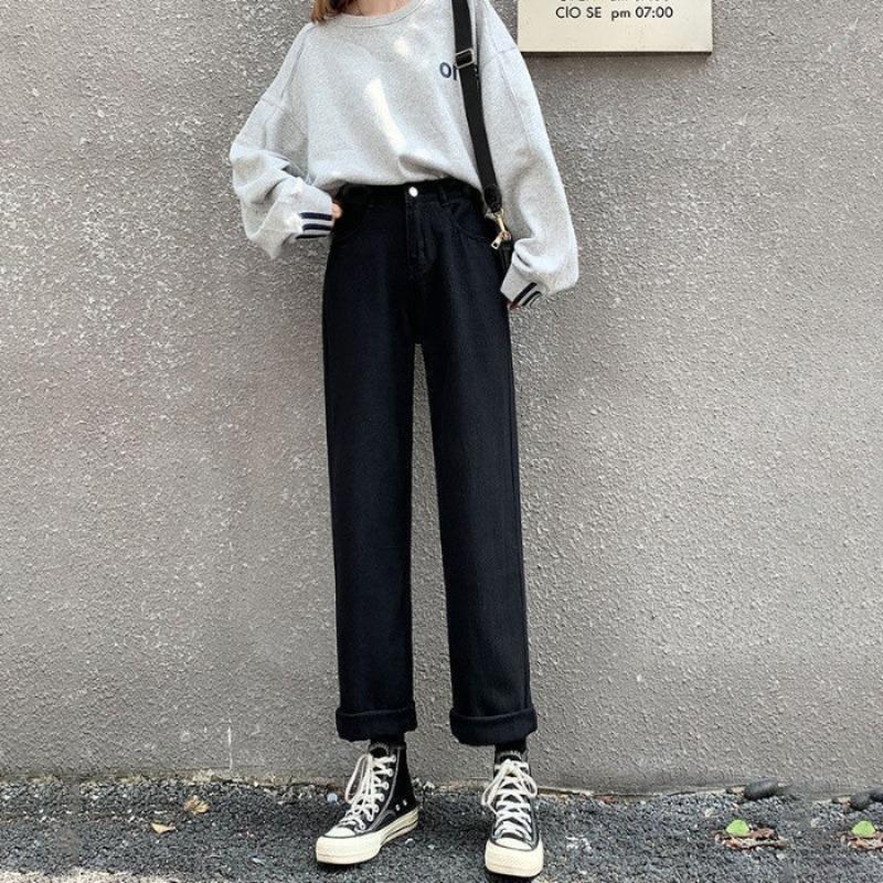 Spring and Autumn Loose, Thin and Tall, Versatile High-waisted Straight Jeans, Retro Small Man Mopping the Floor, Wide-leg Trousers for Women