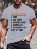 T-Shirt Man Things I Want Cars More Cars, Car Guy, Mechanic Print Summer T-Shirt Men's Round Neck Sports Breathable Short Sleeve