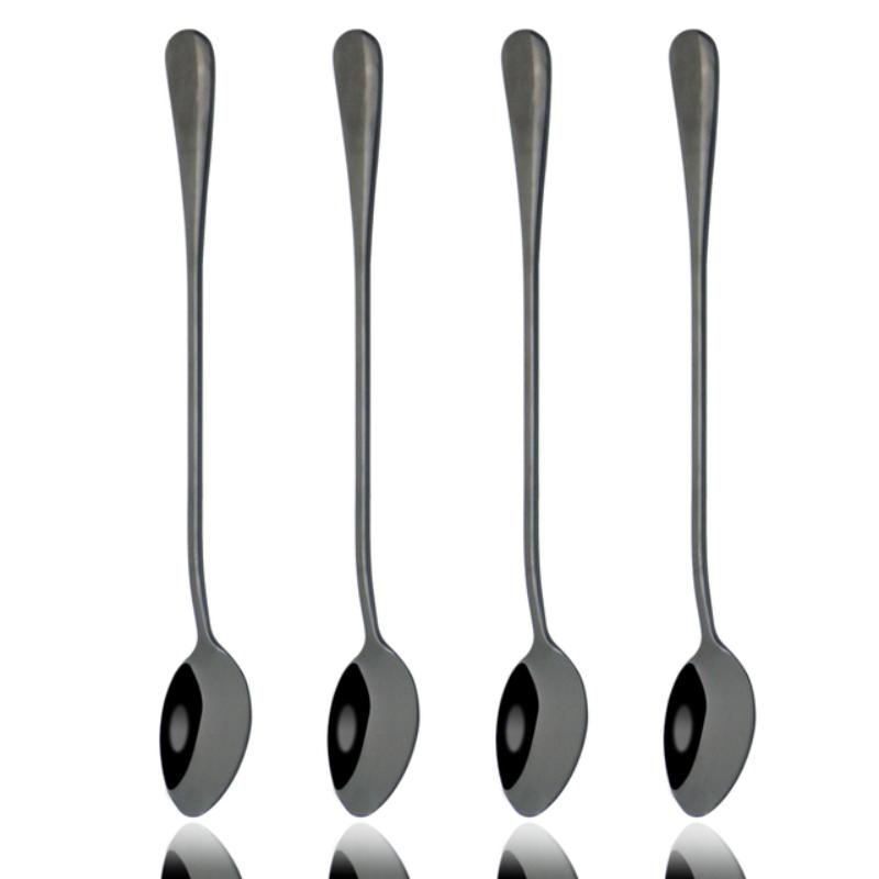 Reusable Cream Long Ice 4pcs Handle Scoop Stainless Steel Colorful Cutlery Teaspoon Dinnerware Flatware Juice Coffee Stirring Spoon Silverware