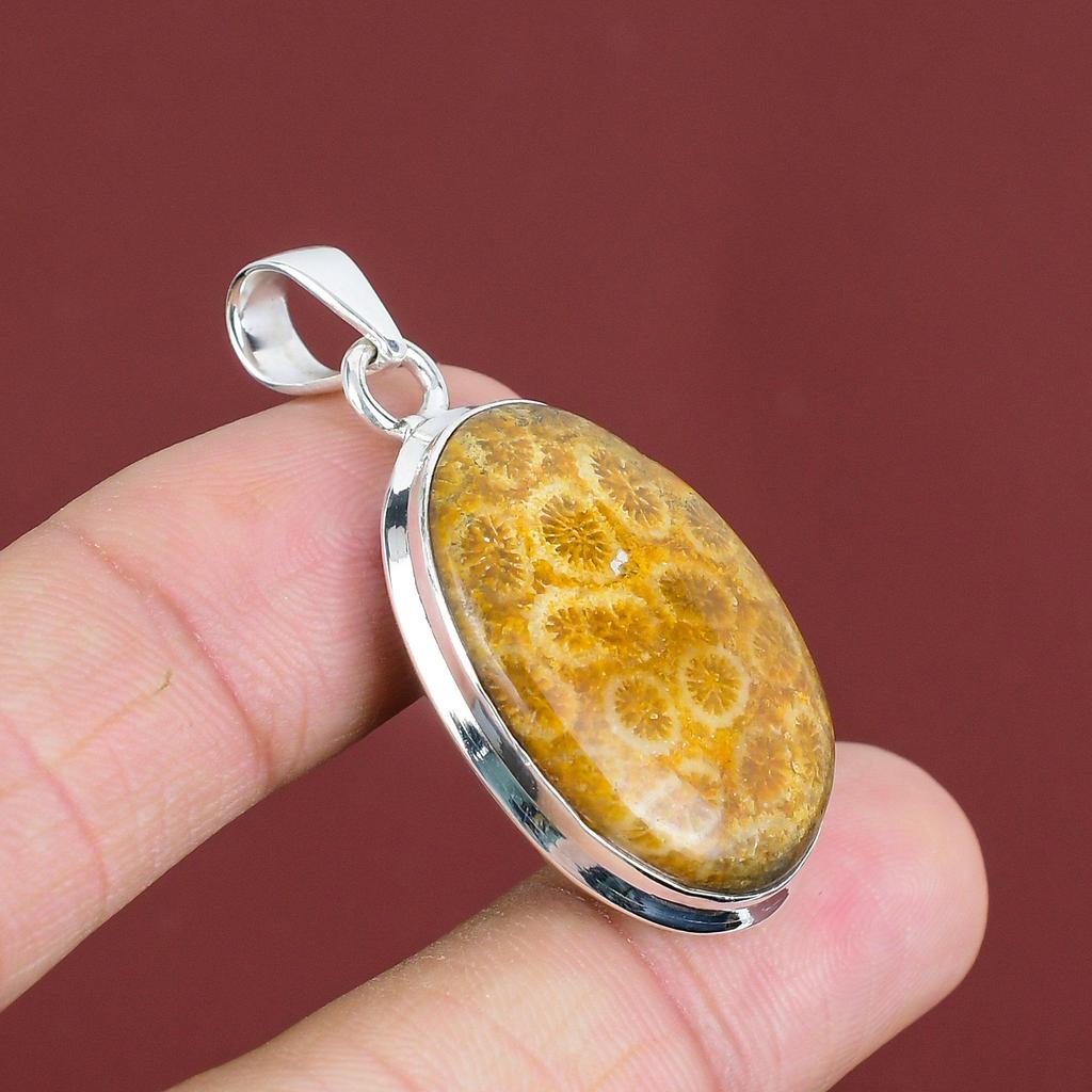 Fossil Coral Pendant Genuine Gemstone Pendant 925 Sterling Silver Pendant Designer Jewelry Handmade Pendant Gifts For Her Brand New Jewelry