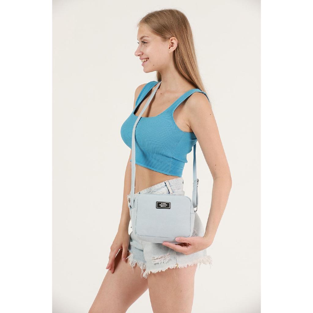 Black U35 Canvas Fabric Women's Shoulder Bag With Single Zipper Compartment And Adjustable Strap U:14 E:20