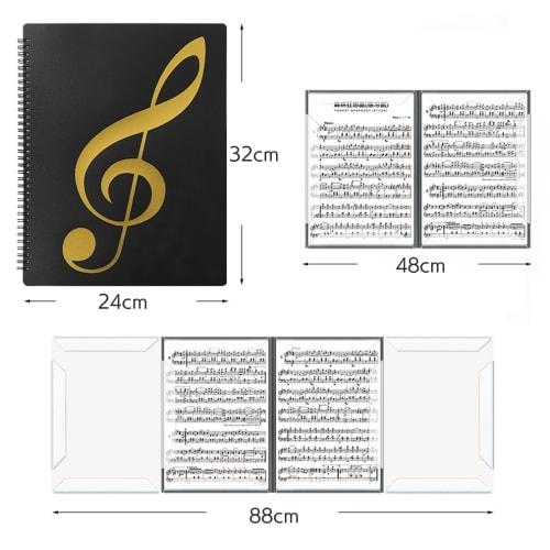 GEJ-Tech Writable Sheet Music File, 4-Sided, A4 Size, 10 Sheets/40 Pages, for Piano, Accompaniment, and Wind Band (Black)