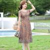Plus Size Floral Mesh Summer Dress for Middle-Aged Women - Loose, Slimming, Stylish Short Sleeve Skirt