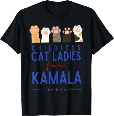 Lustige kinderlose Katzenladys für Kamala Harris 2024 Präsident T-Shirt, Größe S-5XL