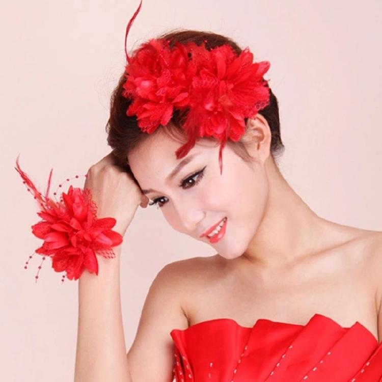Feathers Flower Hair Accessories Wedding Party Floral Mesh Veil Headband Hairpin