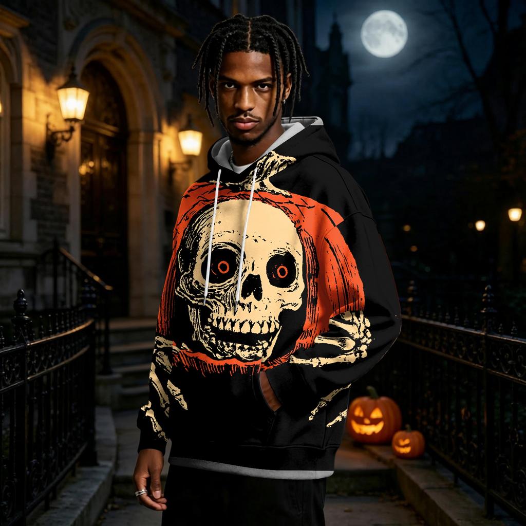 Men's Halloween Printed Long Sleeve Pullover Hoodie