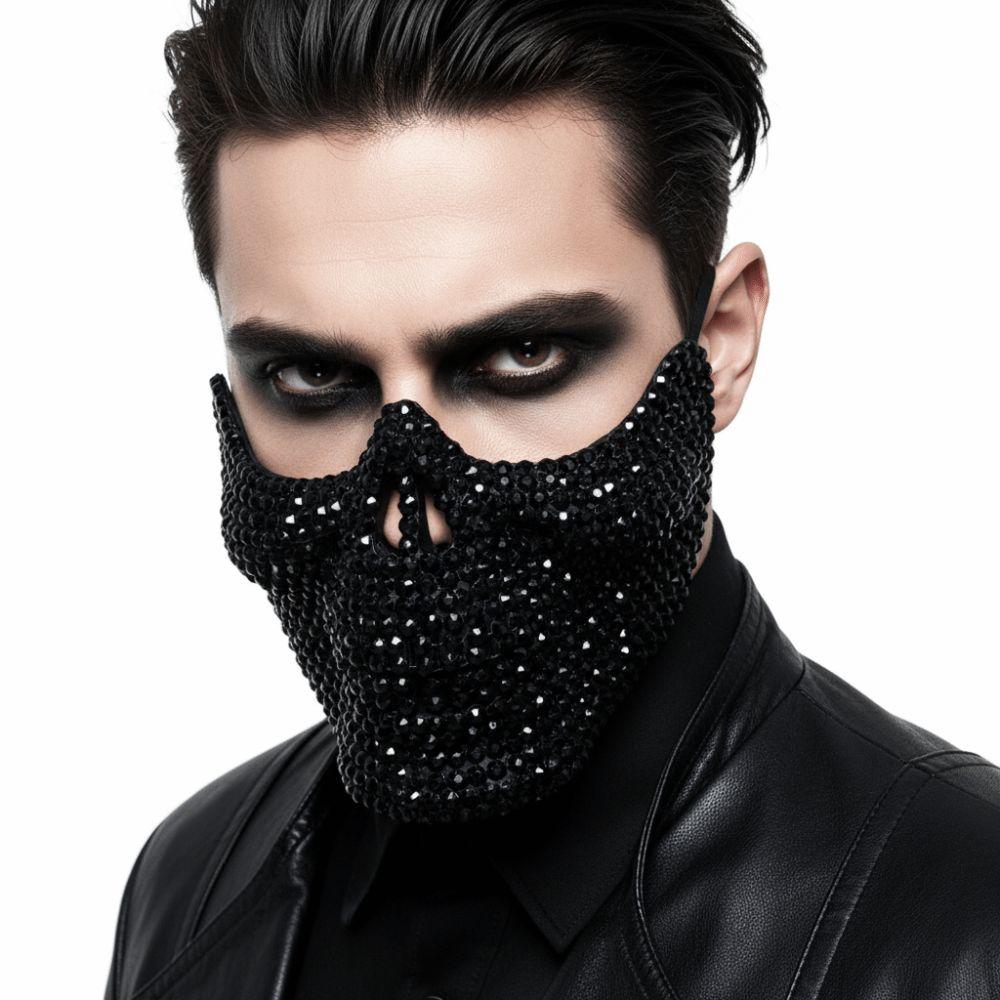 Handcrafted Half-Face Masquerade Mask Sparkling Punk Rock Style Cosplay Mask Horror Style Rhinestone Mask