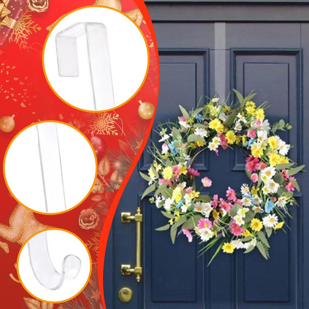 2 Acrylic Wreath Hangers, Door Hooks, Welcome Sign Hooks for Hanging Wreaths, No Required,