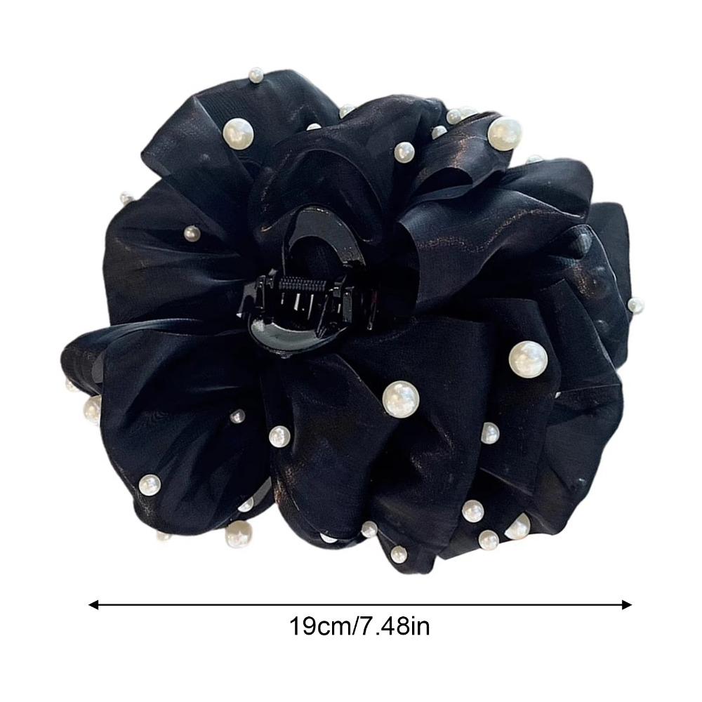 Large Bow Bow Hair Claw Bubble Mesh Pearl Shark Gripper Elegant Hair Clip Women