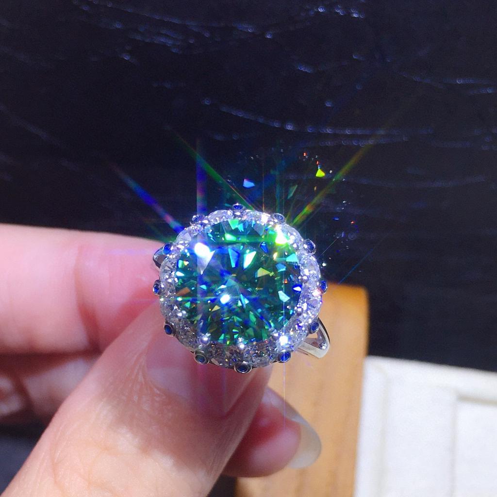Sparkling 3ct Green Moissanite Ring 925 Sterling Silver Engagement Wedding Band Rings for Women Bridal Finger Party Jewelry Gift