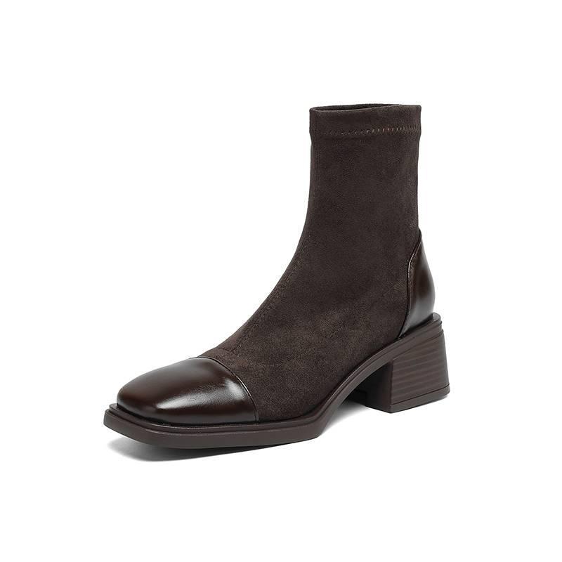 Korean version of large size rubber sole solid color Martin boots comfortable sleeve middle heel women's boots square head autumn and winter new m