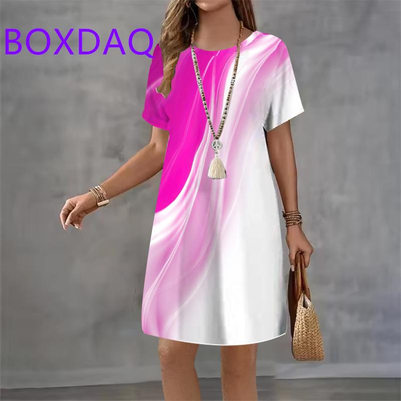 Vintage 3D Gradient Print Pattern Women Dress Summer New Elegant Casual Short Sleeve Mini Dress XXS-3XL Loose Women A-Line Dress