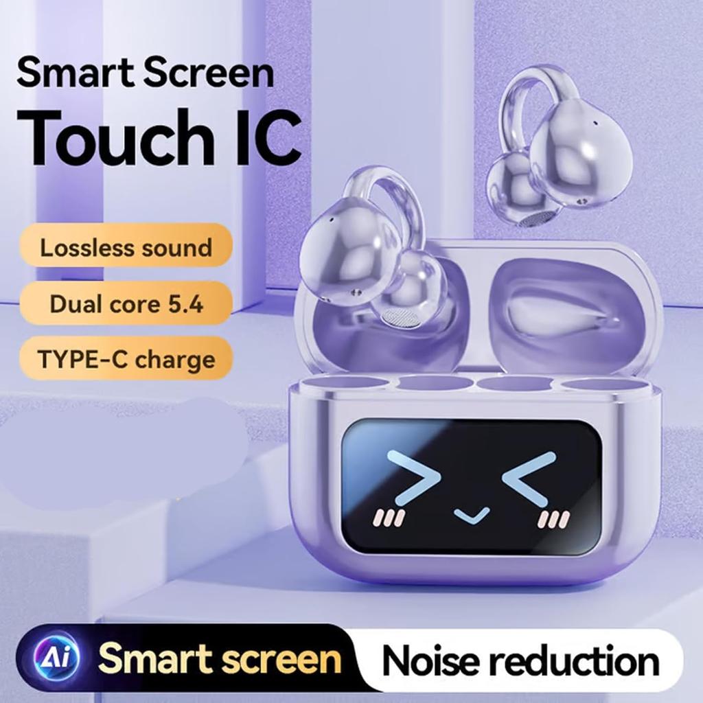 Clip On Ear Headphones Open Ear Earphones Wireless Earbuds Bluetooth 5.4 Sports Ear buds LED Touch Screen Waterproof Headsets for for Android iOS