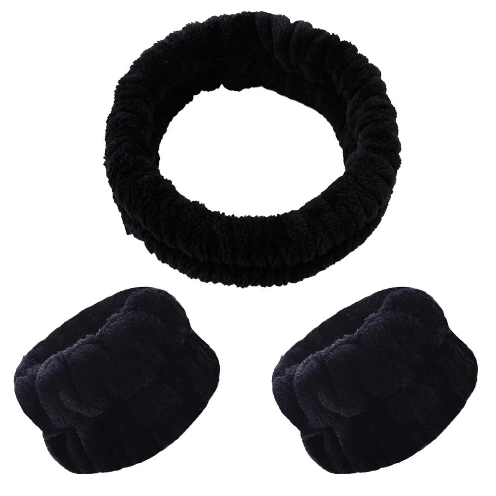 3 Bucăți Modă Brățări de Spălat pentru Încheietură Scrunchies Bandă Pufosă pentru Cap Spa Coral Fleece Bandă pentru Cap pentru Spălat Fața Machiaj Duș Îngrijirea Pielii