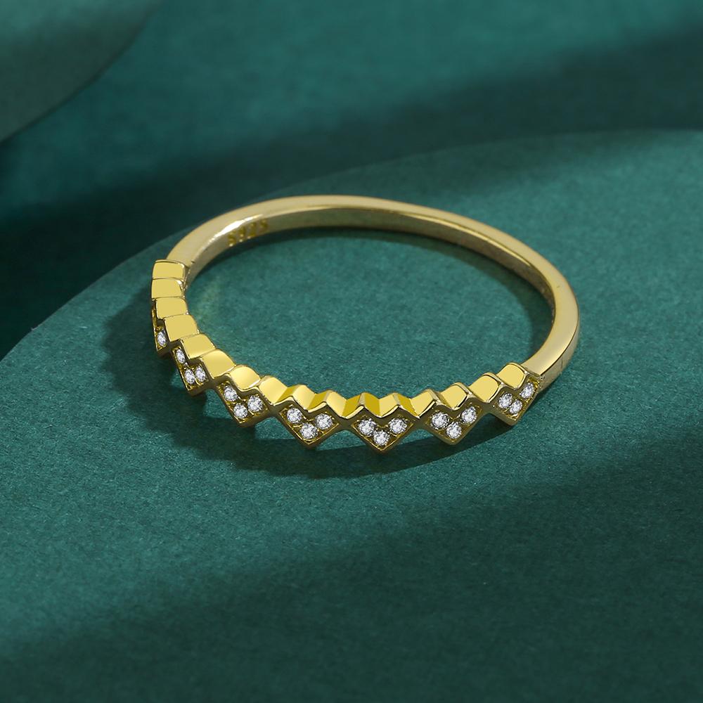 Fashion Charm Gold Color Genuine 925 Sterling Silver Finger Ring For Women Simple Design Fine Hypoallergenic Clear Zircon Jewelry