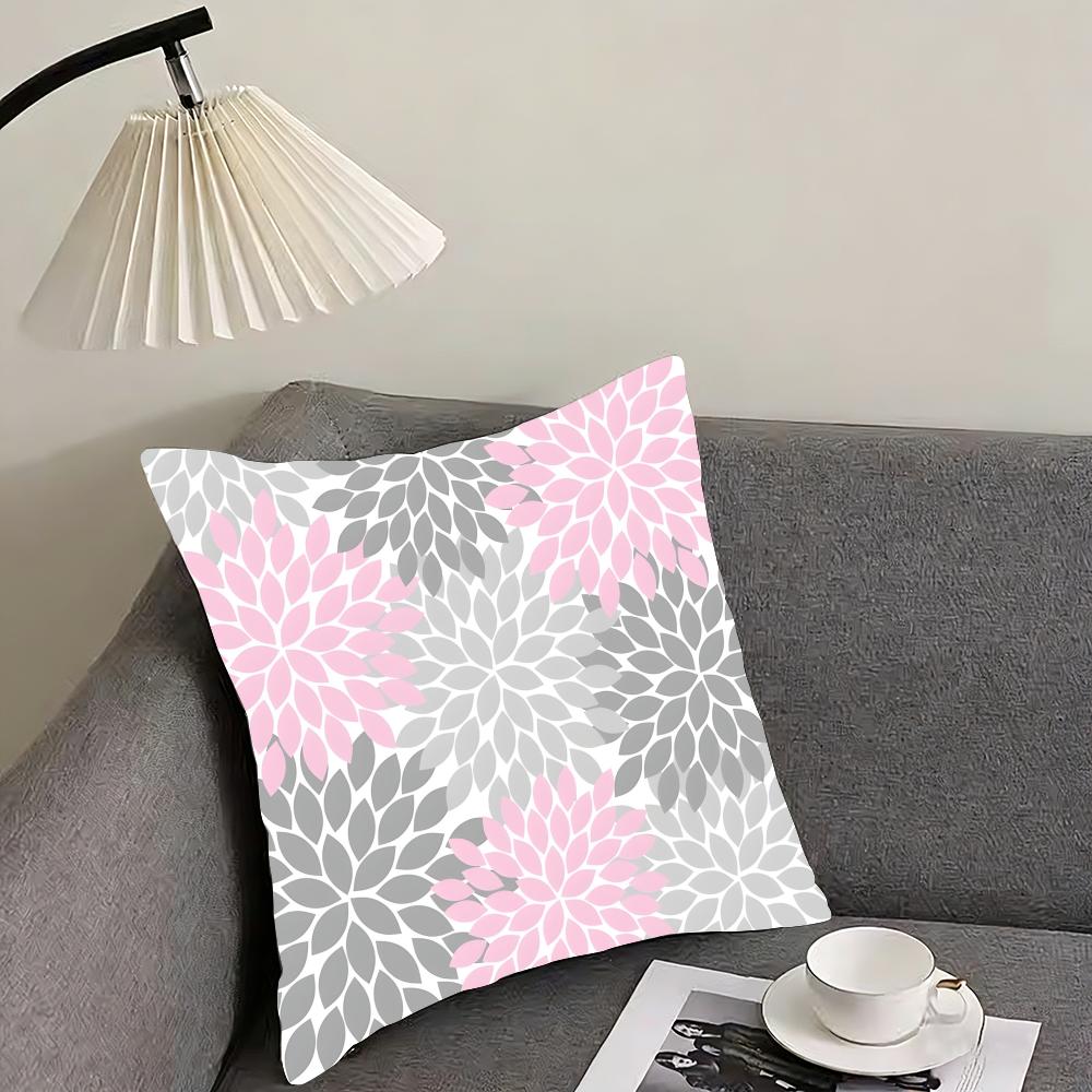 Dahlia Flower Pattern Cushion Cover Pillowcase Comfort Sofa Bed Silky Elegant Invisible Zipper Decorative Cushion Cover
