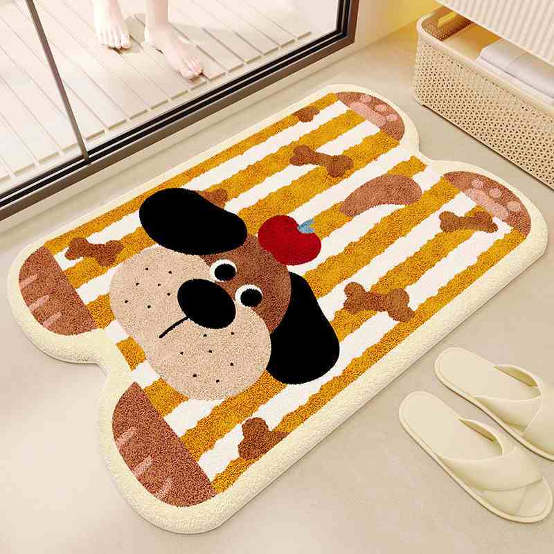 Cartoon Imitation Cashmere Floor Mat, Household Bathroom Absorbent and Dirt Resistant Door Mat, Toilet Bathroom Carpet