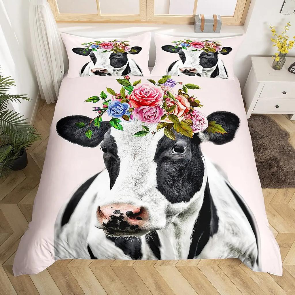 Cows Duvet Cover Set Full Size Milk Cow Print Comforter Cover Farm Animal Theme Bedding Set Room DecorCheckered Quilt Cover