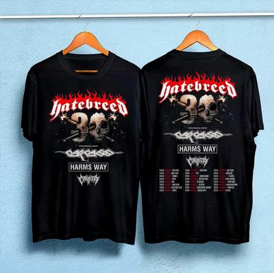 Hatebreed Koszulka z koszulki na 30. rocznicę trasy koncertowej po Ameryce Północnej, 2024 Koncert Ciężka bawełna