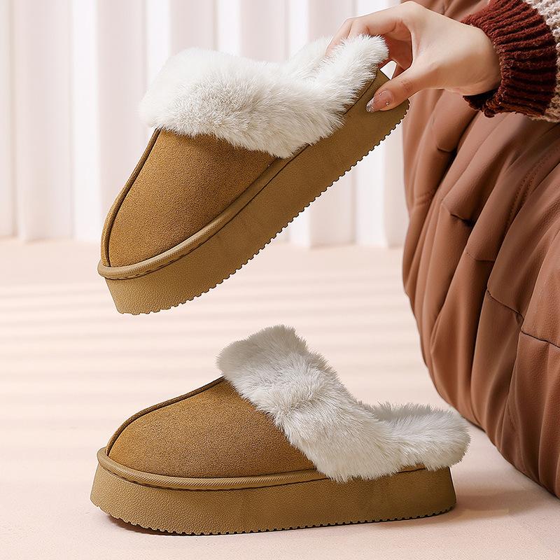 Plush Slippers 4cm Platform Sole Non-Slip Indoor Outdoor Warm House Shoes Unisex Winter Home Comfort Fur Lined