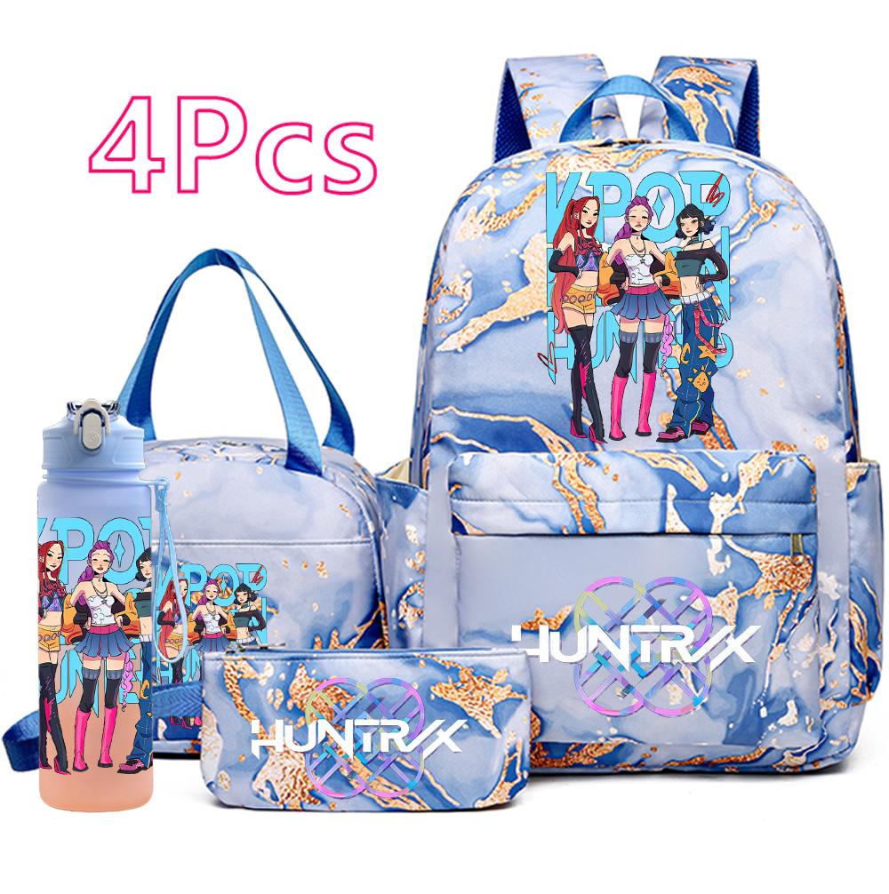 4 stuks/set K-Pop Bedrukte Rugzak Handtas Etui met 750 ml Waterfles voor Tiener Jongen Meisje Schooltas Student Grote Capaciteit Boekentas Mochila