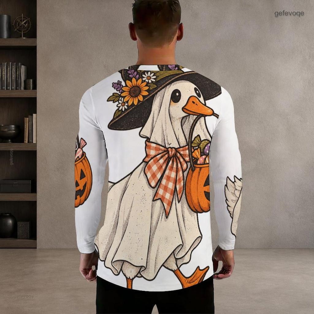 Men Plus Size Crew Neck Long Sleeve Shirt Black Gothic Skull Cross Rose Graphic Casual Street Style Top