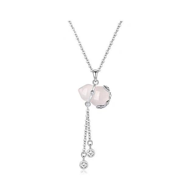 Women's S925 Sterling Silver Tassel Gourd Necklace with Chalcedony - Chinese Style Clavicle Chain