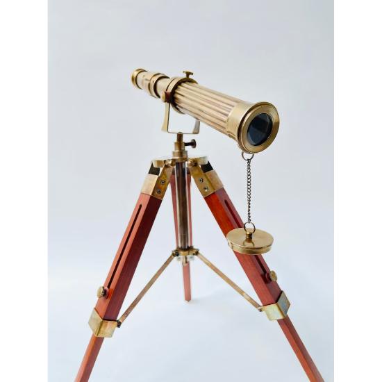 Victorian Nautical 10" Brass Antique Working Telescope With Wooden Tripod Stand - Marine Spyglass Telescope