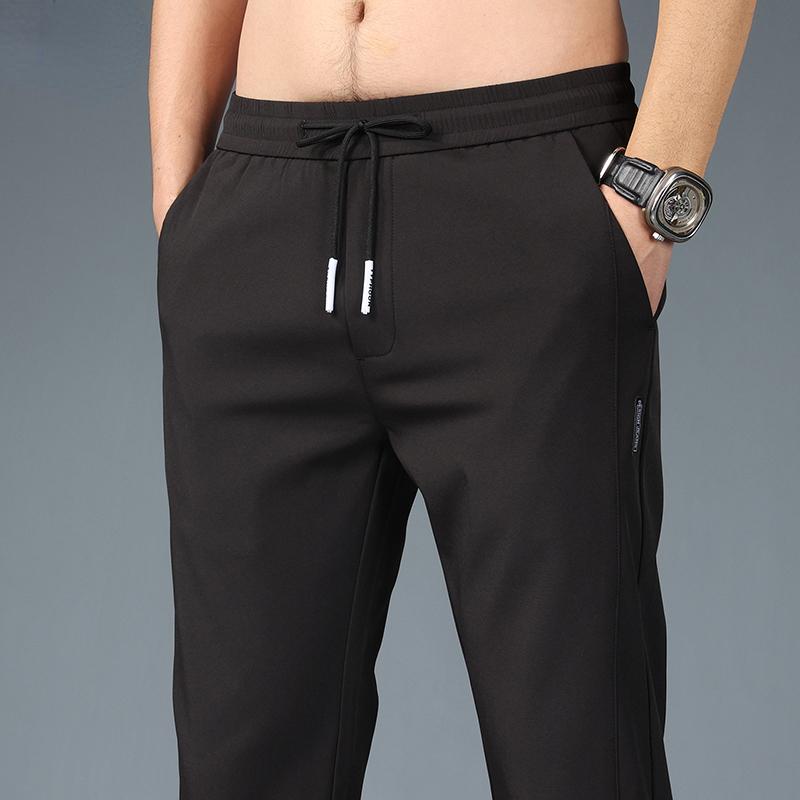 Ice Silk Men's Pants Summer Black Gray Thin Business Casual Pants Outdoor Elastic Breathable Straight Leg Sweatpants