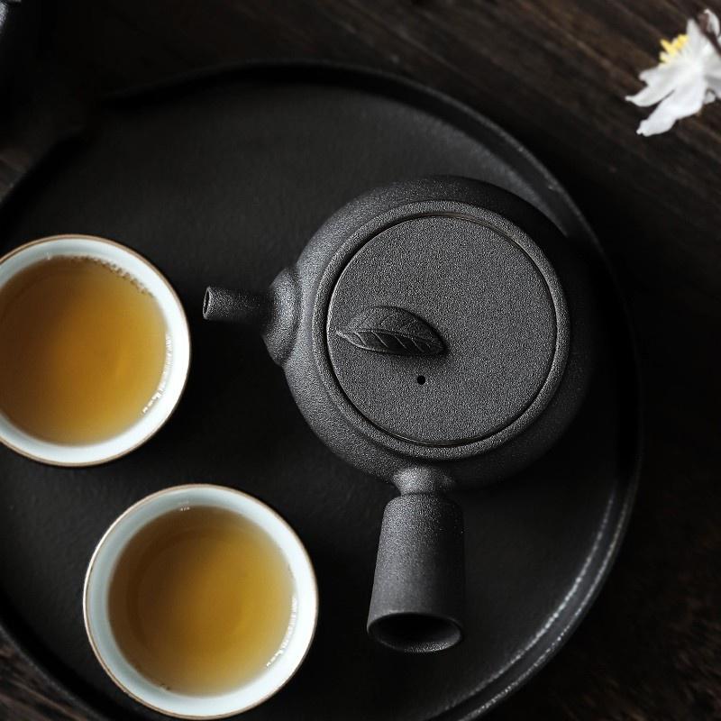 240ml Ceramic Side Handle Teapot Black Ceramic Retro Kung Fu Tea Set