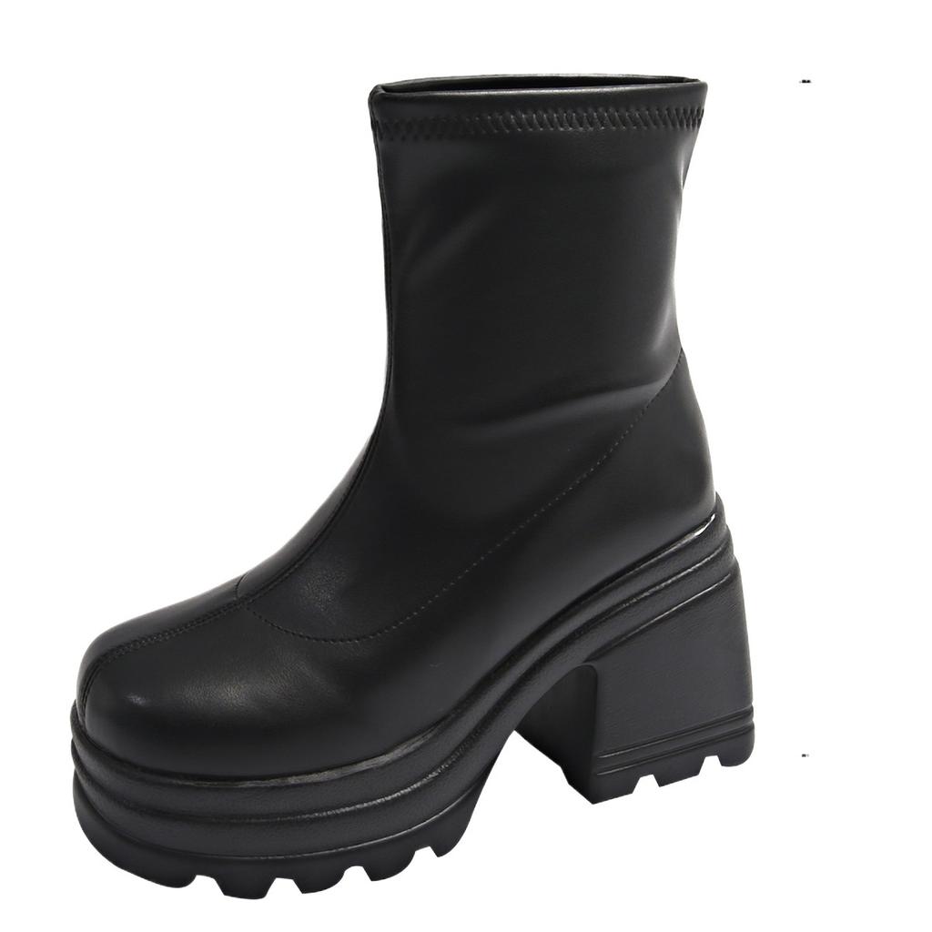 Large Size Thin Thick-soled Muffin Fashion Boots Winter Thick Heel Medium Heel Short Boots Women's European and American Thin Boots