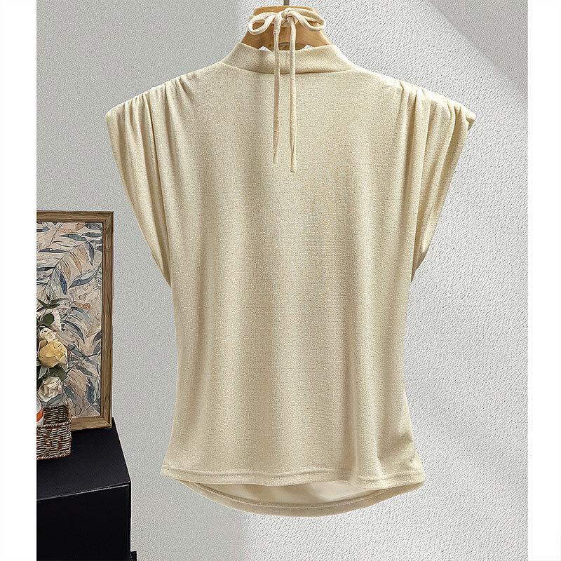 Silkbay Damen V-Ausschnitt Ärmelloses Plissee Kurzes Oberteil