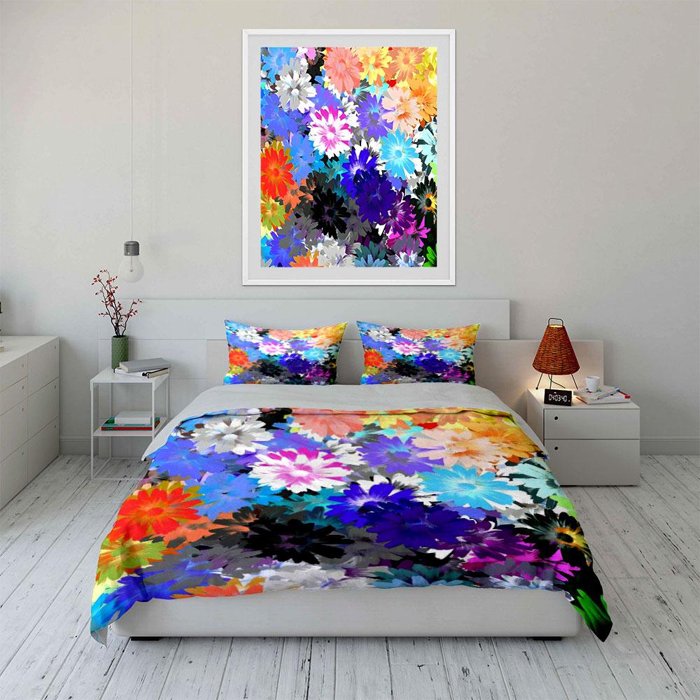 "Colorful Floral Pattern Home Decor" Bedding Set with 1 Duvet Cover 2 Pillowcases Single Double King Queen, Gift
