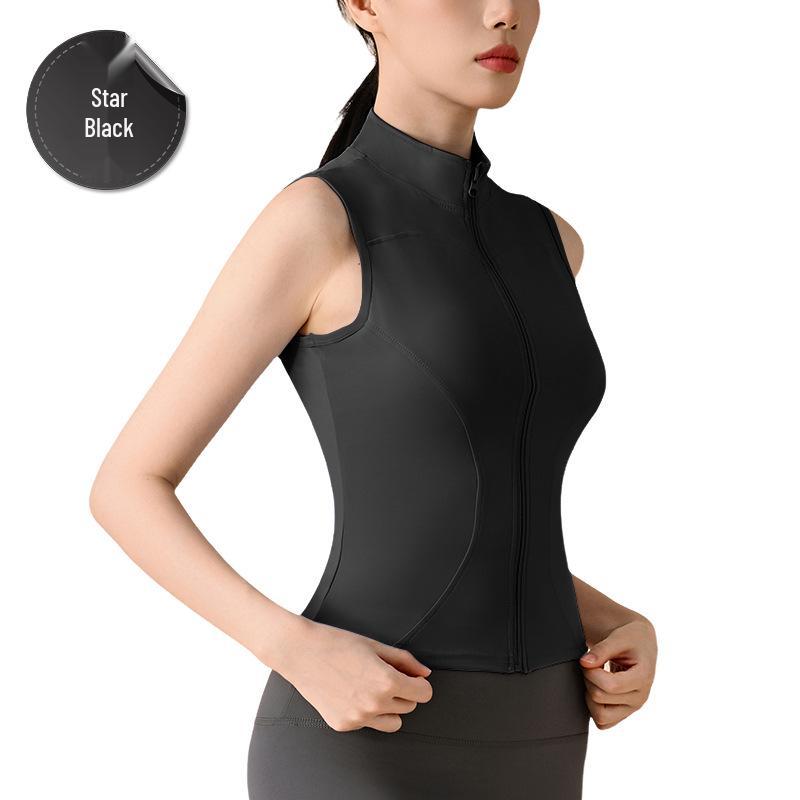 Notting Bestseller Women's Sleeveless Zipper Stand Collar Slimming Sport Top