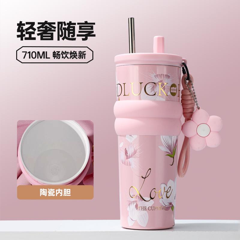 

Big Mac Straw Insulated Mug, Large Capacity, High-Value for Women, New Style, Portable for Outdoor Use, Popular Car Cup Stainless steel inne розовый