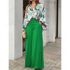 Printed Shirt Wide-Leg Pant Suit Bell Sleeve Print Shirt Wide Leg Pants Suit Women