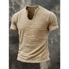 Summer, Solid Color, Men's T-shirt, Retro V-neck, Hairy Edge, Short Sleeve