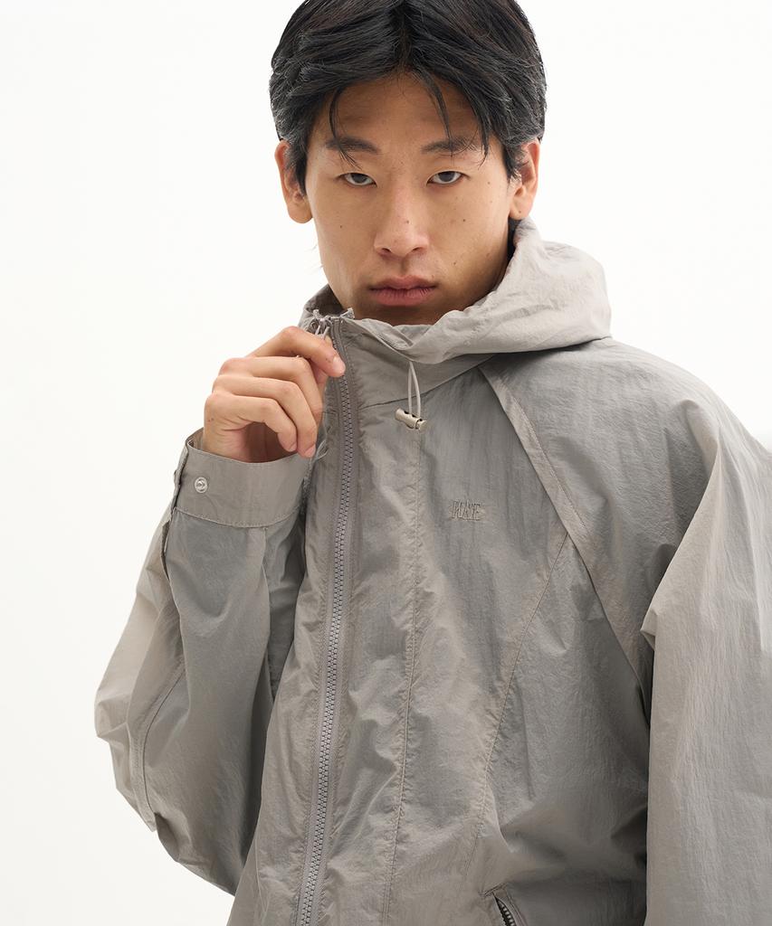 Placestudioman Athletic Cuff String Detail Windbreaker Hooded Jacket [Grey]