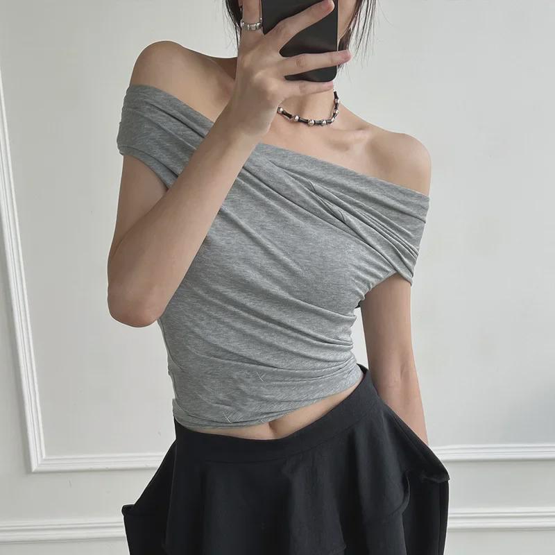 [Final Sale, No Refunds] 3D Rotating Cut Modal Elastic One-Shoulder Top - Sexy, Slim, Early Spring Collection