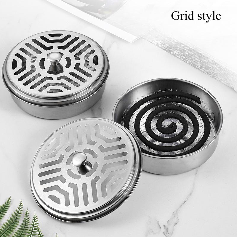 1PC Mosquito Coils Holder Stainless Steel Mosquito Coil Box with Cover Round Mosquito Coil Tray Easy To Clean Anti-Mosquito Supplies