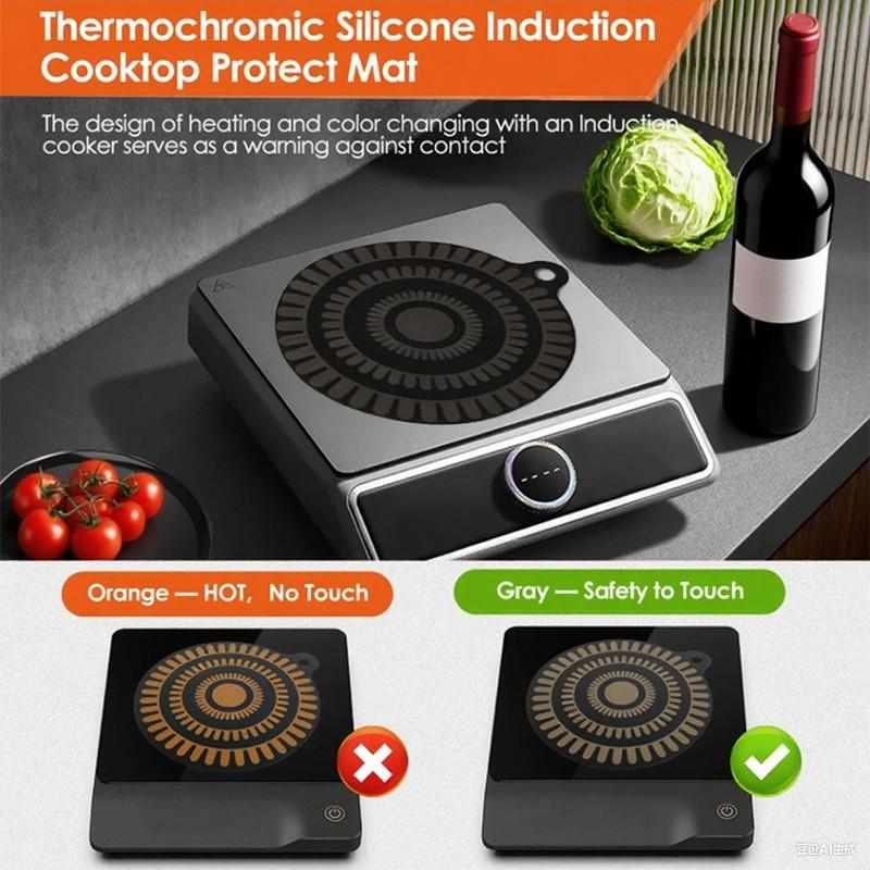 2Pcs Induction Silicone Mat Cooktop Mats Thermochromic Silicone Nonslip Induction Protector Mat for Home Kitchen Cooking